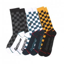FASTHOUSE - SET 3 PAIA CALZE TRIPLE CHECK SOCKS - NERO/BIANCO/GIALLO