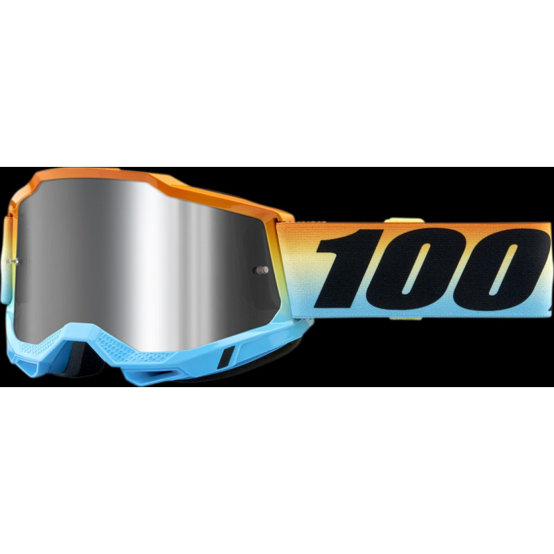 100% - MASCHERINA MOTOCROSS ACCURI 2 SUNSET LENTE A SPECCHIO ARGENTO - ARANCIONE/AZZURRO