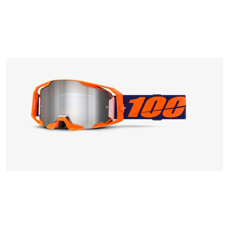 100% - MASCHERINA MOTOCROSS ARMATIC LENTE SPECCHIATA ARGENTO - ARANCIONE FLUO
