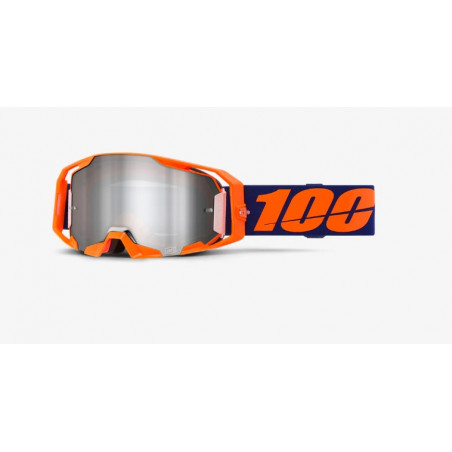 100% - MASCHERINA MOTOCROSS ARMATIC LENTE SPECCHIATA ARGENTO - ARANCIONE FLUO