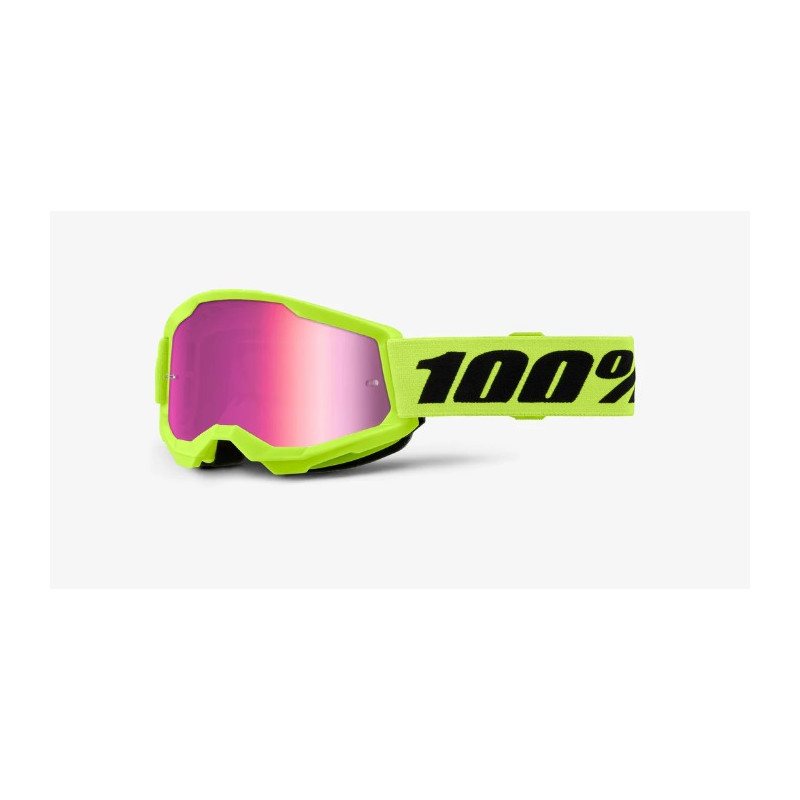 100% - MASCHERINA MOTOCROSS STRATA 2 JUNIOR LENTE SPECCHIATA ROSA 461355 - GIALLO FLUO