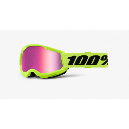 100% - MASCHERINA MOTOCROSS STRATA 2 JUNIOR LENTE SPECCHIATA ROSA 461355 - GIALLO FLUO
