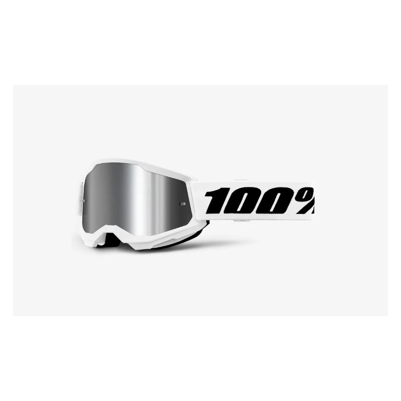 100% - MASCHERINA MOTOCROSS STRATA 2 LENTE SPECCHIATA ARGENTO 461353 - BIANCO