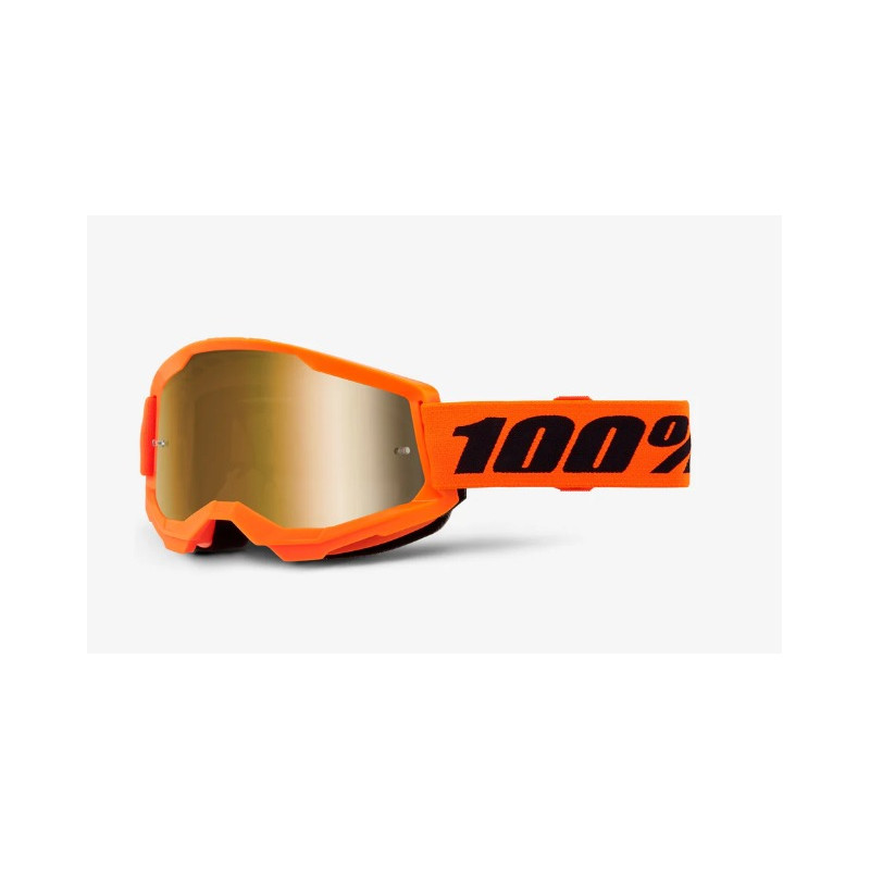 100% - MASCHERINA MOTOCROSS STRATA 2 LENTE SPECCHIATA ORO 461343 - ARANCIONE FLUO