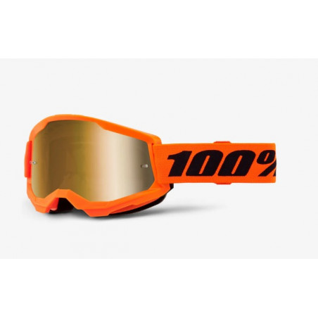 100% - MASCHERINA MOTOCROSS STRATA 2 LENTE SPECCHIATA ORO 461343 - ARANCIONE FLUO