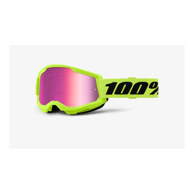 100% - MASCHERINA MOTOCROSS STRATA 2 LENTE SPECCHIATA ROSA - GIALLO FLUO