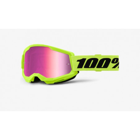 100% - MASCHERINA MOTOCROSS STRATA 2 LENTE SPECCHIATA ROSA - GIALLO FLUO