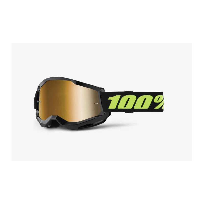 100% - MASCHERINA MOTOCROSS STRATA 2 SOLAR ECLIPSE LENTE SPECCHIATA ORO 461349 - NERO