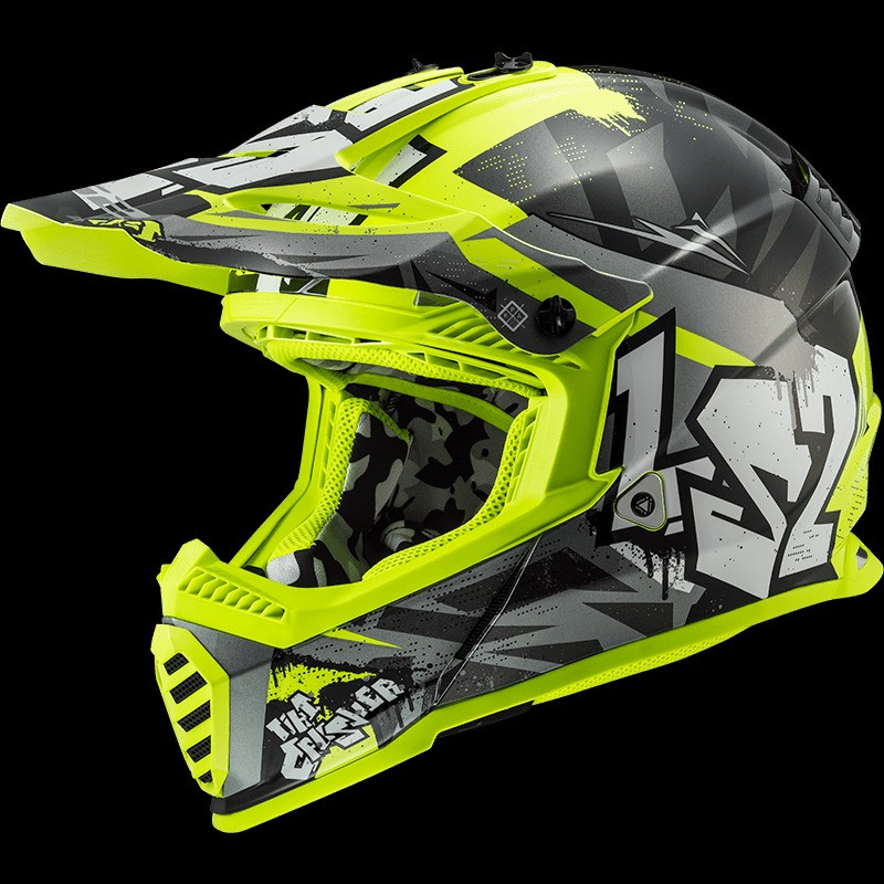 LS2 - CASCO MOTOCROSS BAMBINO MX437 FAST MINI EVO CRUSHER NERO/GIALLO FLUO/BIANCO