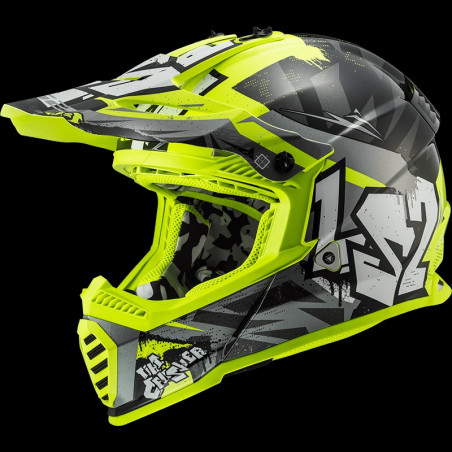 LS2 - CASCO MOTOCROSS BAMBINO MX437 FAST MINI EVO CRUSHER NERO/GIALLO FLUO/BIANCO