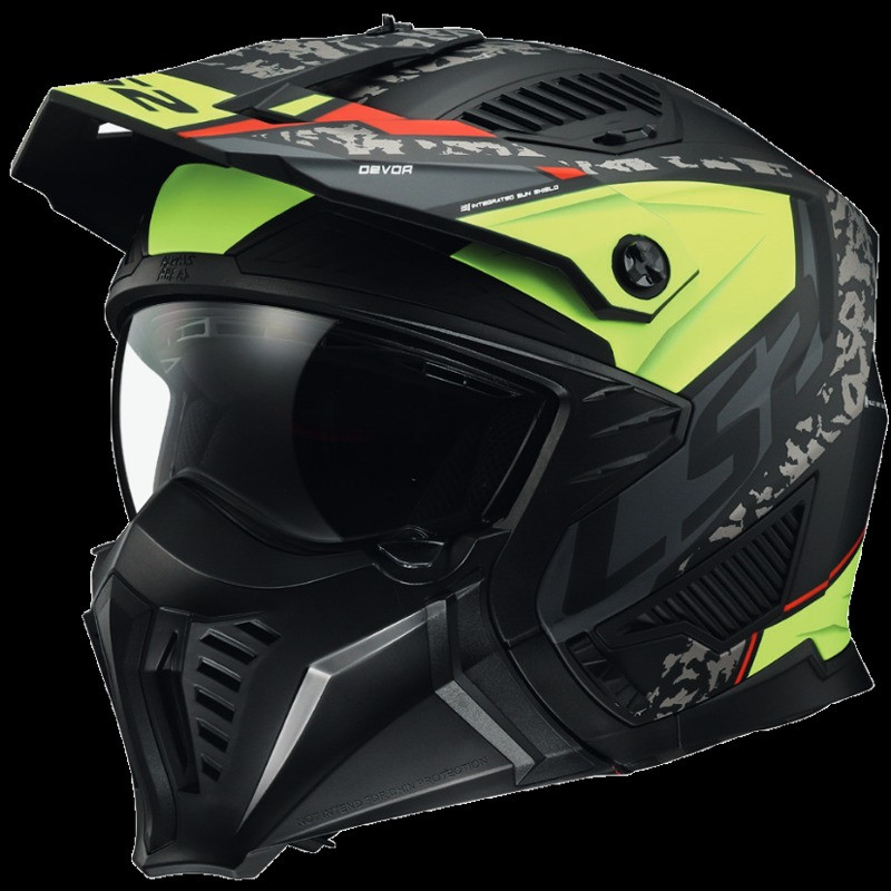 LS2 - CASCO MOTO JET ADVENTURE OF606 DRIFTER DEVOR NERO OPACO/GIALLO FLUO