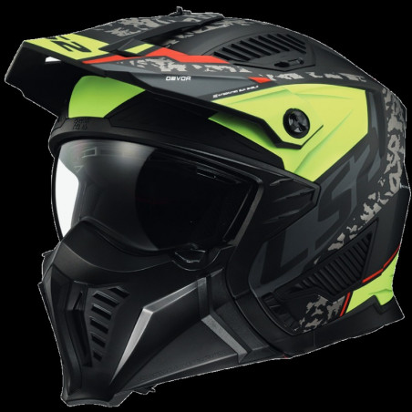LS2 - CASCO MOTO JET ADVENTURE OF606 DRIFTER DEVOR NERO OPACO/GIALLO FLUO