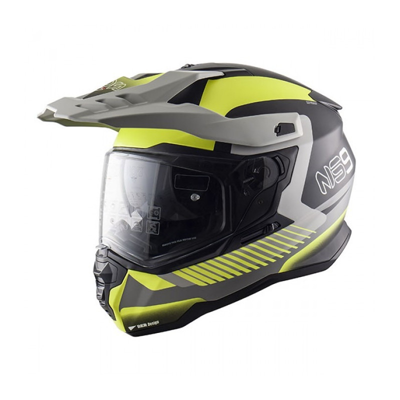 NOS - CASCO MOTO ADVENTURE NS-9 MIRAGE NERO/GRIGIO NARDO/GIALLO FLUO