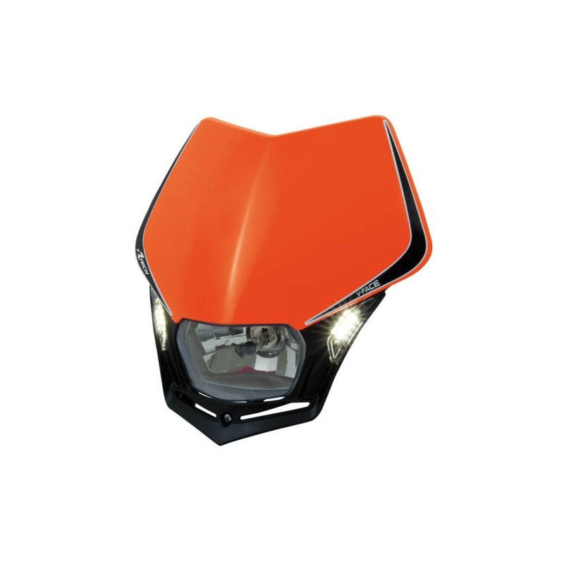 RACETECH - MASCHERINA PORTAFARO V-FACE LED ARANCIONE KTM/NERO RACETECH - MASCHERINA PORTAFARO V-FACE LED ARANCIONE KTM/NERO