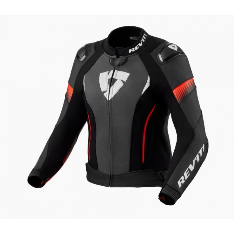 REV'IT - GIACCA MOTO IN PELLE DONNA XENA 4 PRO - NERO/ROSSO FLUO REV'IT - GIACCA MOTO IN PELLE DONNA XENA 4 PRO - NERO/ROSSO FLUO