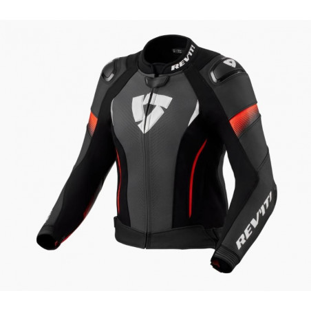 REV'IT - GIACCA MOTO IN PELLE DONNA XENA 4 PRO - NERO/ROSSO FLUO