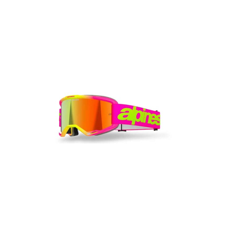 ALPINESTARS - MASCHERINA MOTOCROSS VISION 5 WORDMARK LENTE A SPECCHIO ROSSO - ROSA/GIALLO FLUO