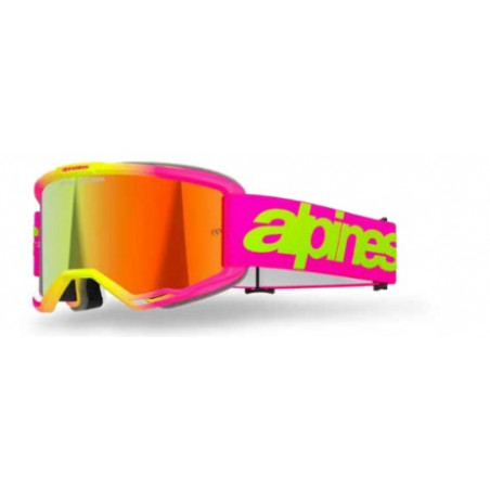 ALPINESTARS - MASCHERINA MOTOCROSS VISION 5 WORDMARK LENTE A SPECCHIO ROSSO - ROSA/GIALLO FLUO