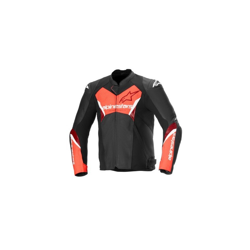 ALPINESTARS - GIACCA MOTO IN PELLE FASTER V3 - NERO/ROSSO FLUO
