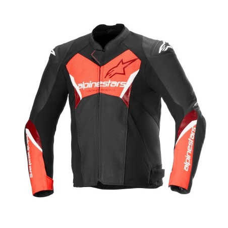 ALPINESTARS - GIACCA MOTO IN PELLE FASTER V3 - NERO/ROSSO FLUO