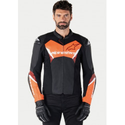 ALPINESTARS - GIACCA MOTO IN PELLE FASTER V3 - NERO/ROSSO FLUO