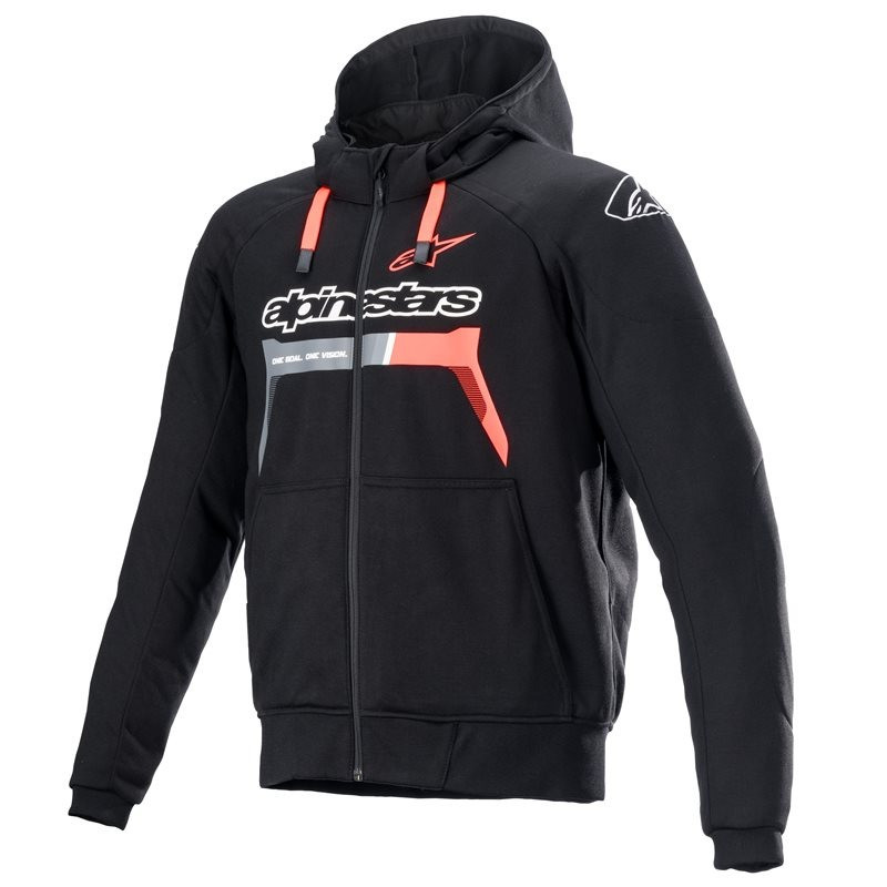 ALPINESTARS - GIACCA MOTO URBAN CHROME IGNITION HOODIE NERO/ROSSO FLUO