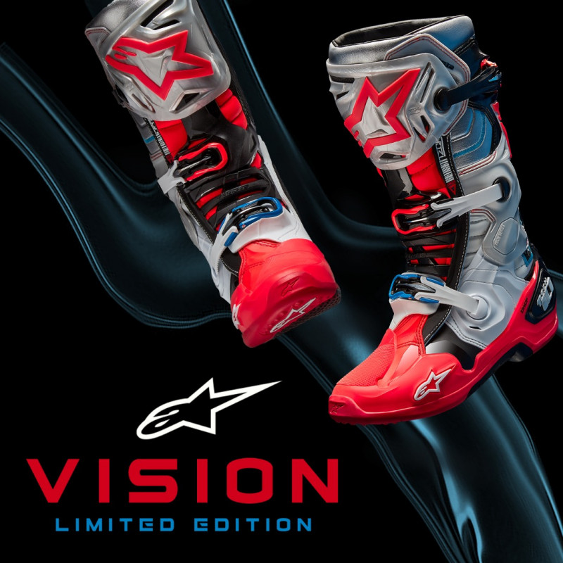 ALPINESTARS - STIVALI MOTOCROSS TECH 10 LIMITED EDITION VISION ANAHEIM 23 - NERO/BIANCO/GRIGIO/ROSSO