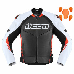 ICON - GIACCA MOTO IN PELLE HYPERSPORT 2 BIANCO/NERO/ROSSO