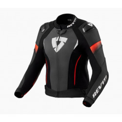 REV'IT - GIACCA MOTO IN PELLE DONNA XENA 4 PRO - NERO/ROSSO FLUO