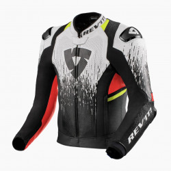 REV'IT - GIACCA MOTO IN PELLE QUANTUM 2 PRO AIR BIANCO/NERO/ROSSO FLUO/GIALLO FLUO