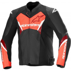 ALPINESTARS - GIACCA MOTO IN PELLE FASTER V3 AIRFLOW TRAFORATA - NERO/ROSSO FLUO